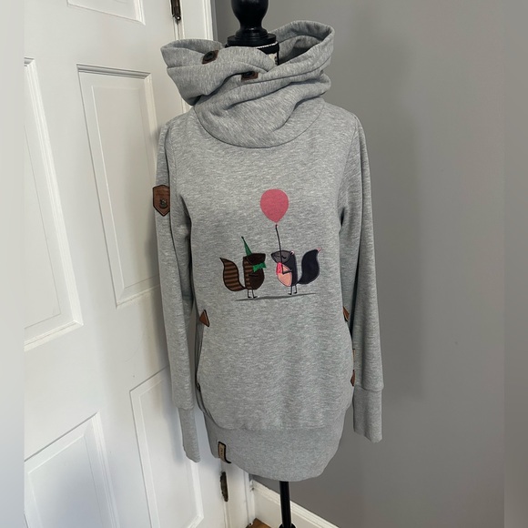 Naketano Tops - Medium Gray Squirrel Print Naketano Tunic Sweatshirt *no drawstring*